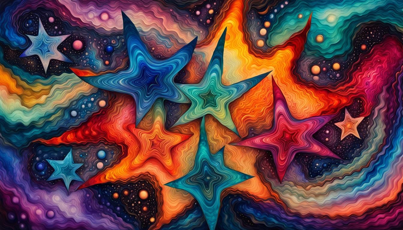 Psychedelic Cosmic Stars in Alcohol Ink Painting