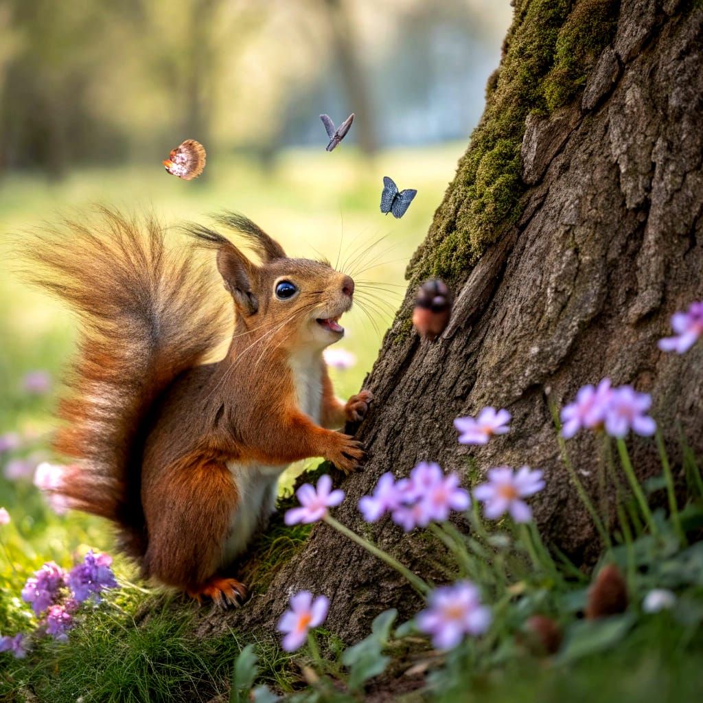 Squirrel's Delight: A Whimsical Forest Scene