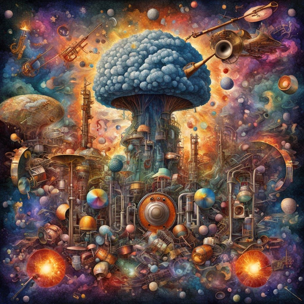 Surrealistic Nuclear Explosion in Cosmic Musical Mosaic
