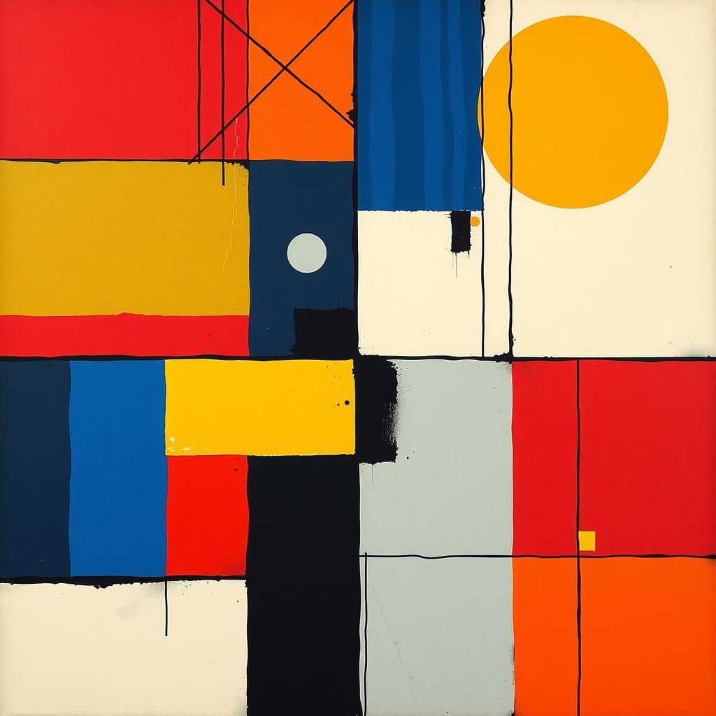 Bauhaus-Inspired Geometric Abstraction in Primary Colors
