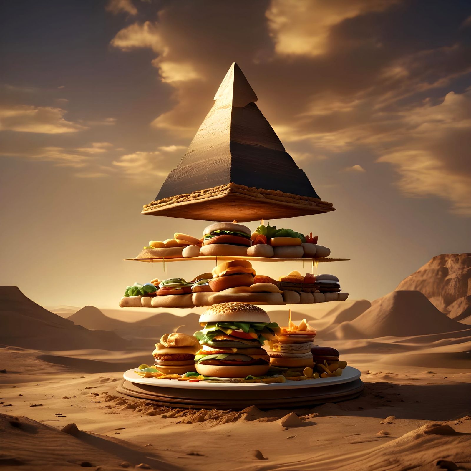 Surreal Egyptian Pyramid Burger Temple