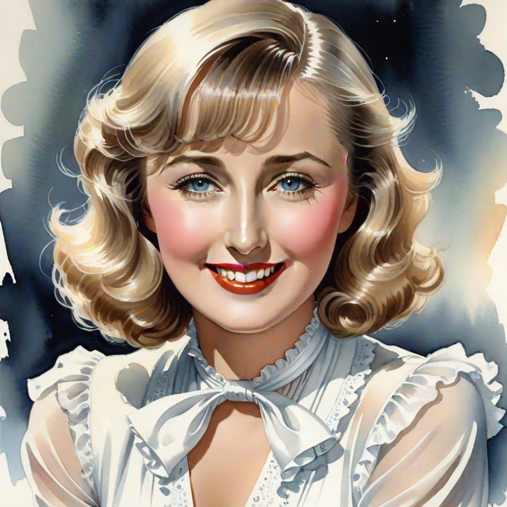 Radiant Portrait of a Blonde Woman in Watercolor