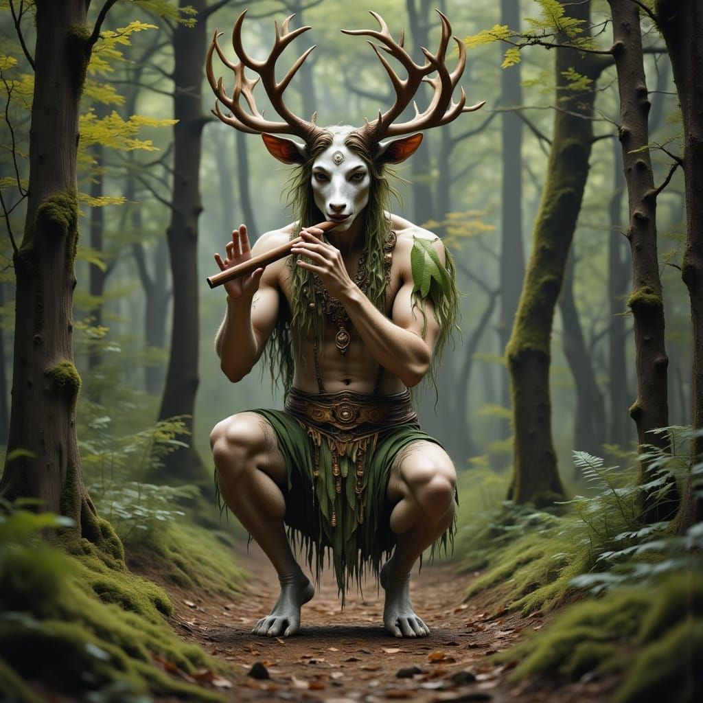 Satyr Playing Pan Flute in Enchanted Forest