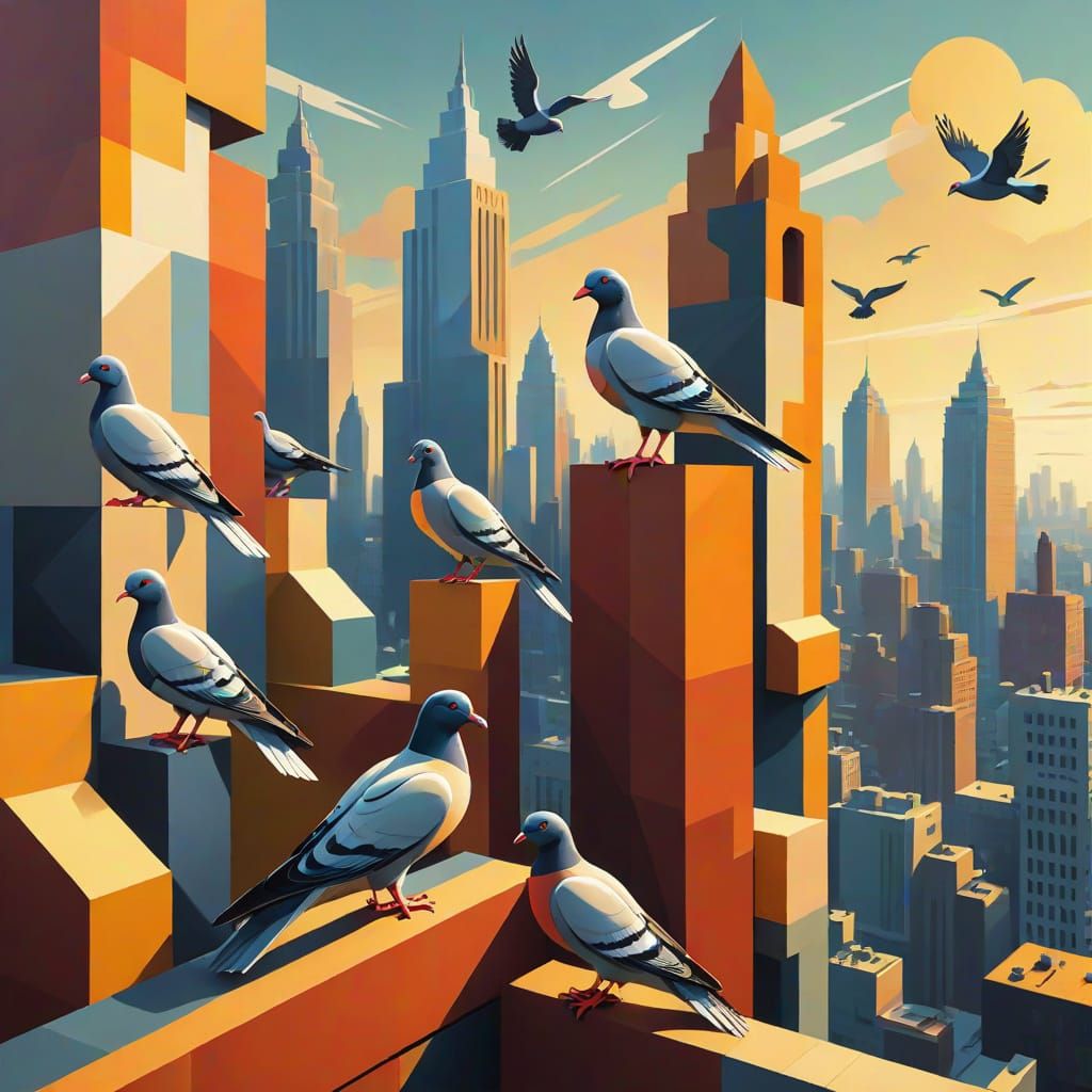 Angular Oil Painting in Neo-Cubist Style with Geometric Fauv...