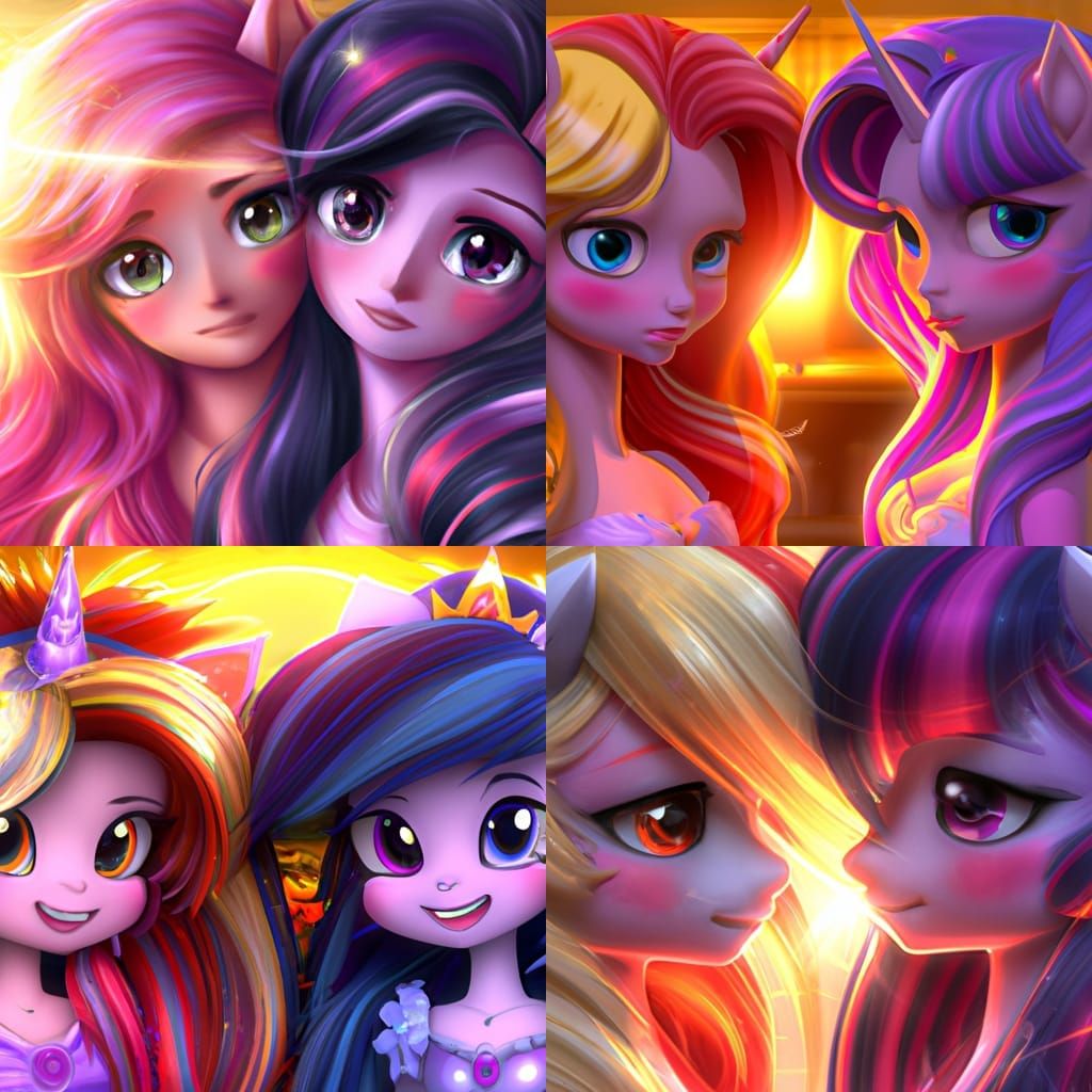 Princess Twilight and Sunshine Shimmer in 3D Anime Art