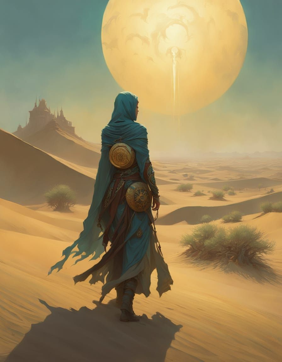 Desert Nomad Woman in Weathered, Celestial Splendor
