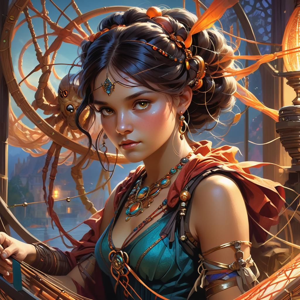 Arachnia at Her Loom: Fantasy Concept Art