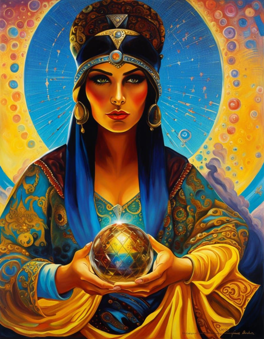 Art Deco Gypsy Fortune Teller with Crystal Ball