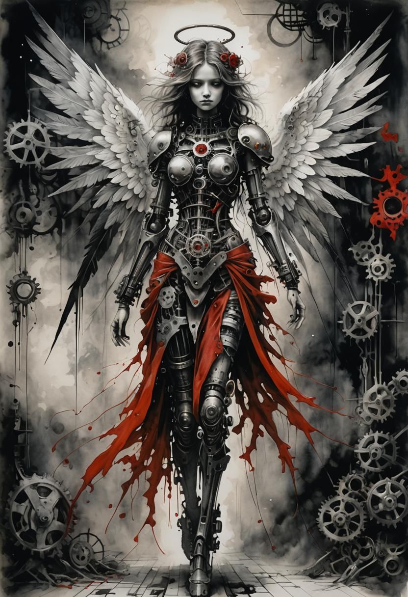 Mechanical Angel in Dark Fantasy Style