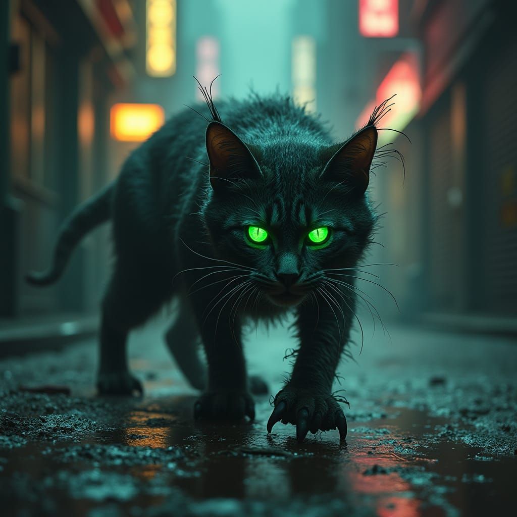 Feral Cat Emerges from City Shadows with Razor-Sharp Claws a...