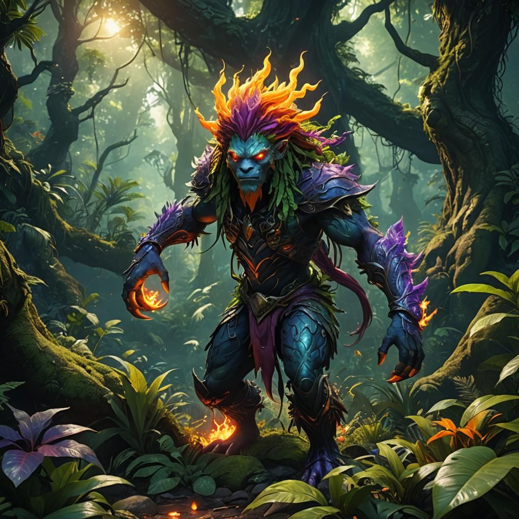 Forest Guardian with Flaming Hair: Fantasy Concept Art