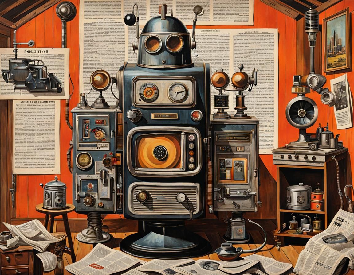 Retro Robot in Mixed-Media Collage