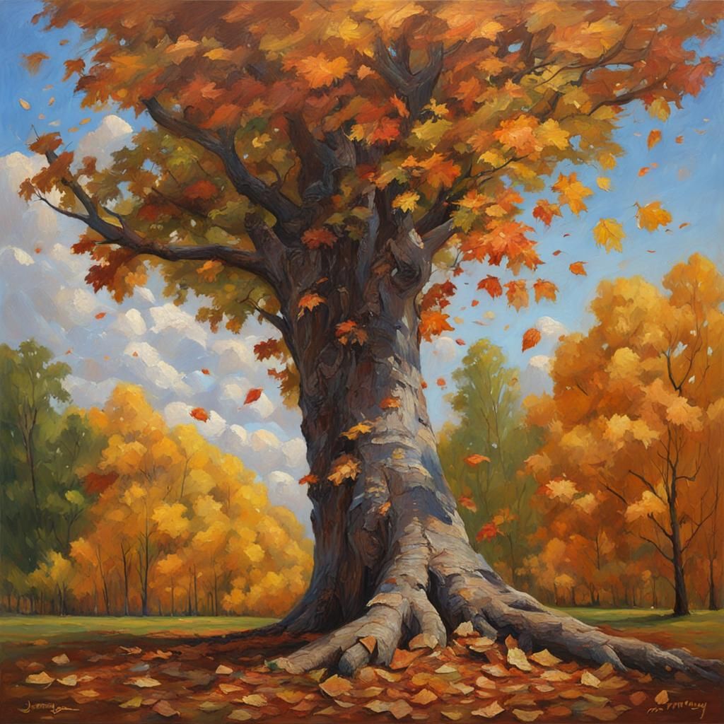 Leaf Falling: An Oil Painting Inspired by Nature