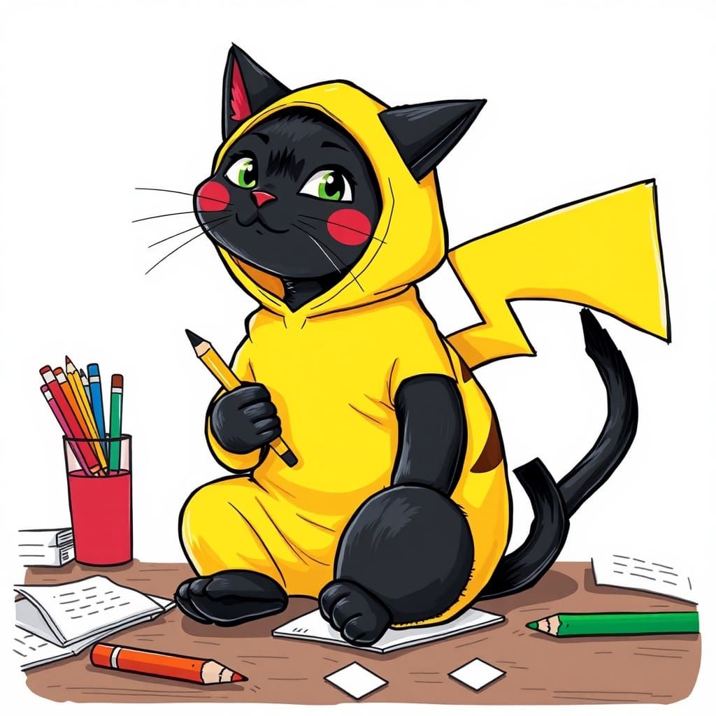Black Cat Pikachu Costume, Cartoon Style Illustration