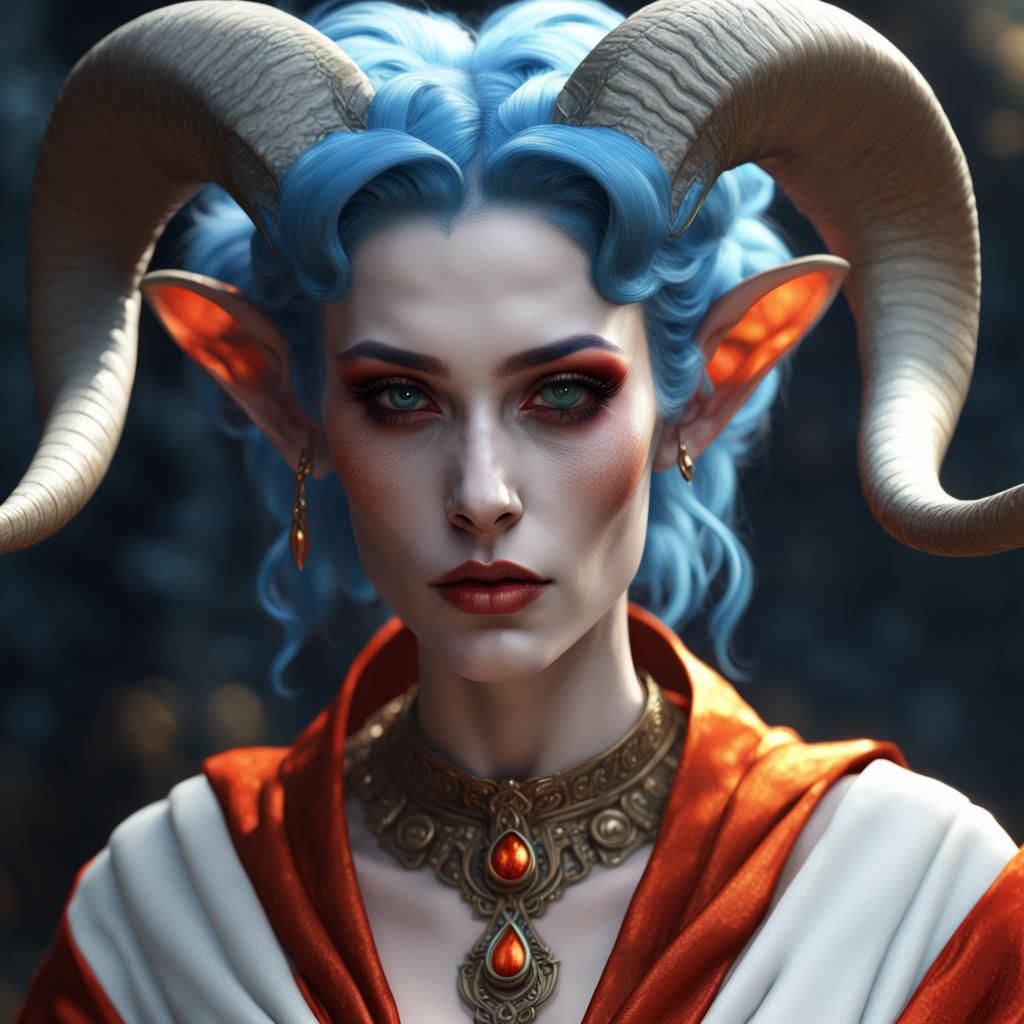 Satyr Woman with Blue Hair in Dark Fantasy Style