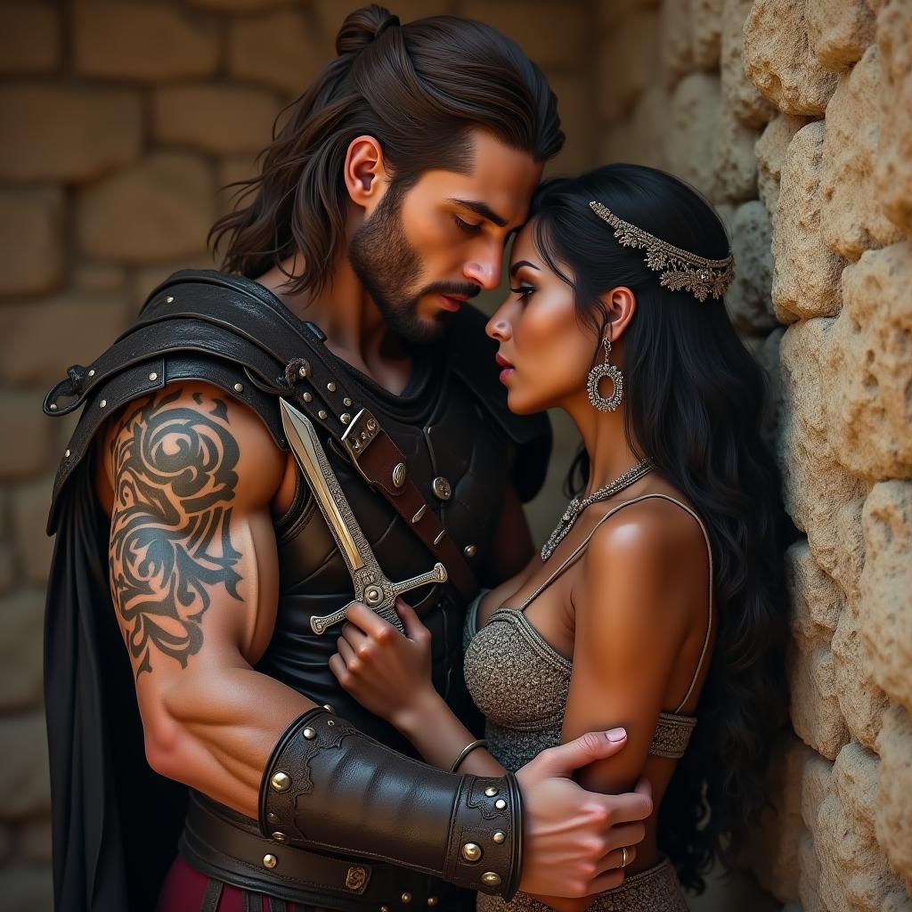 Warrior Pins Princess in Matte Painting Style