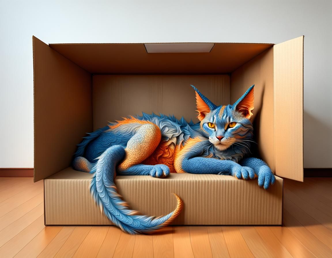 Winged Blue Dragon Cat in Modern Living Room