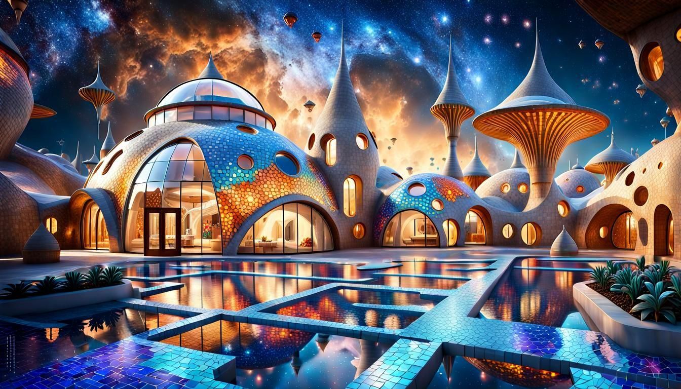 Panfuturistic Moon Colony with Mosaic Art
