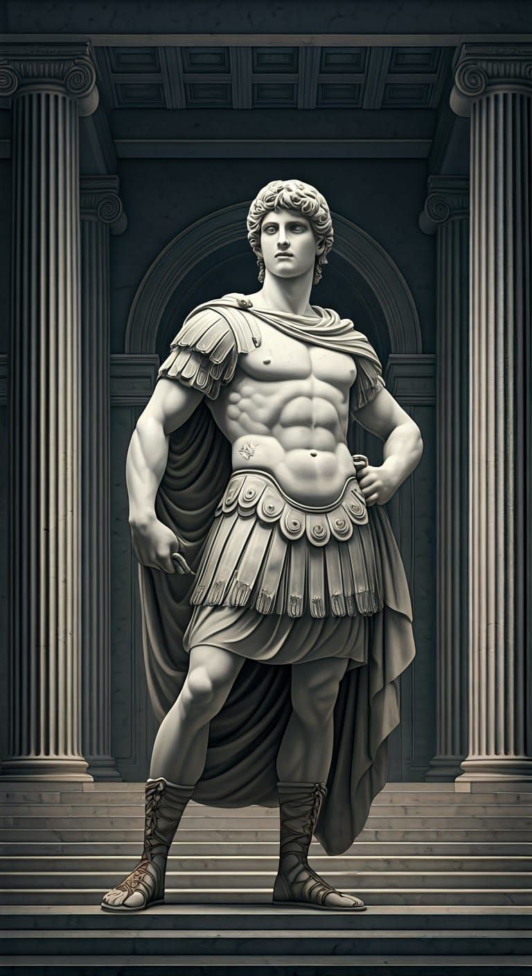 Ancient Roman Warrior in Greek Temple