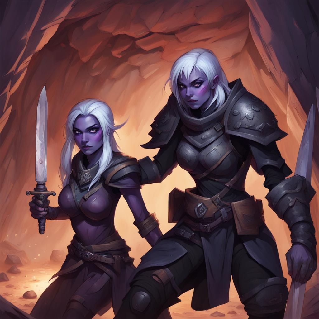 Drow Rogue's Deadly Strike in Dark Cave