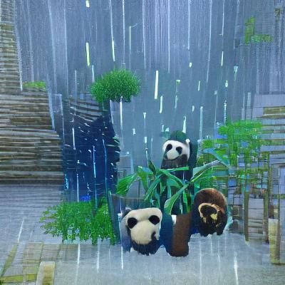 Panda in Bamboo Forest During Rain Storm