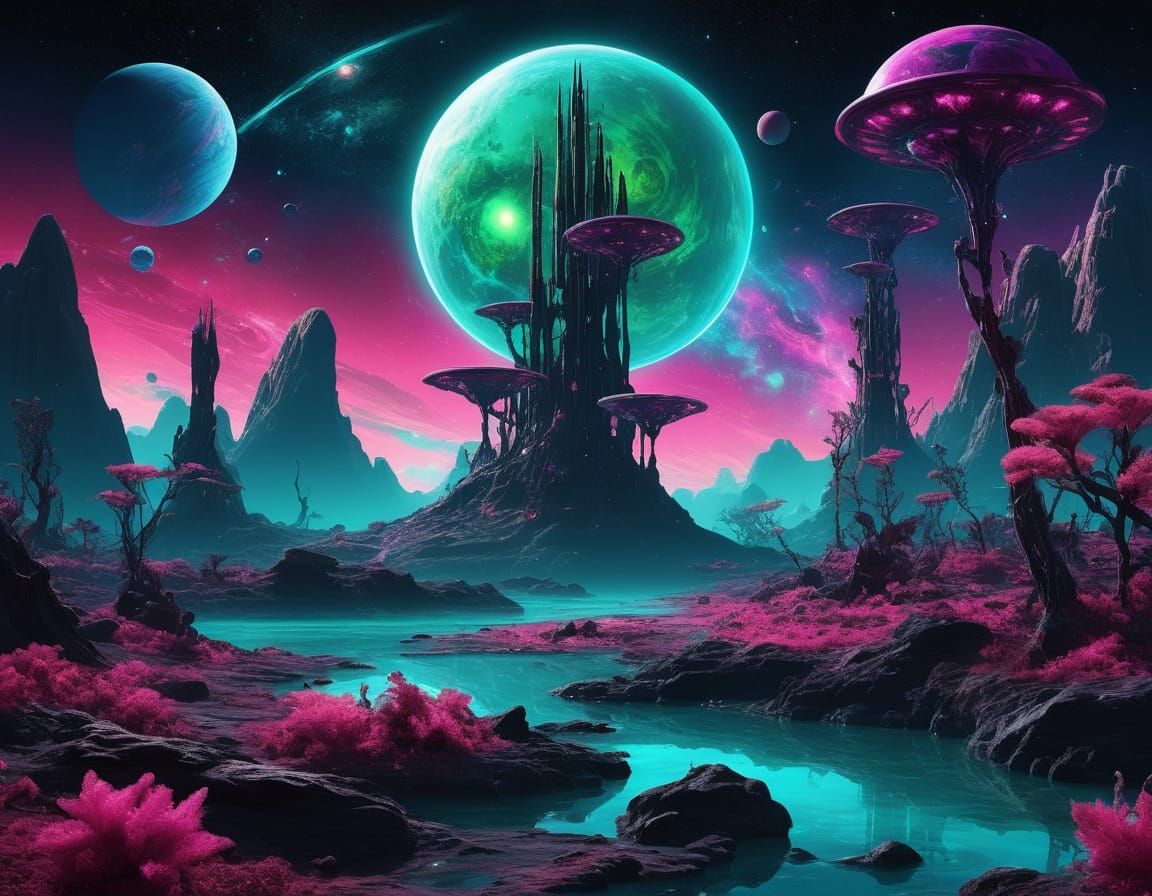 Cosmic Alien Planet in Biopunk Style