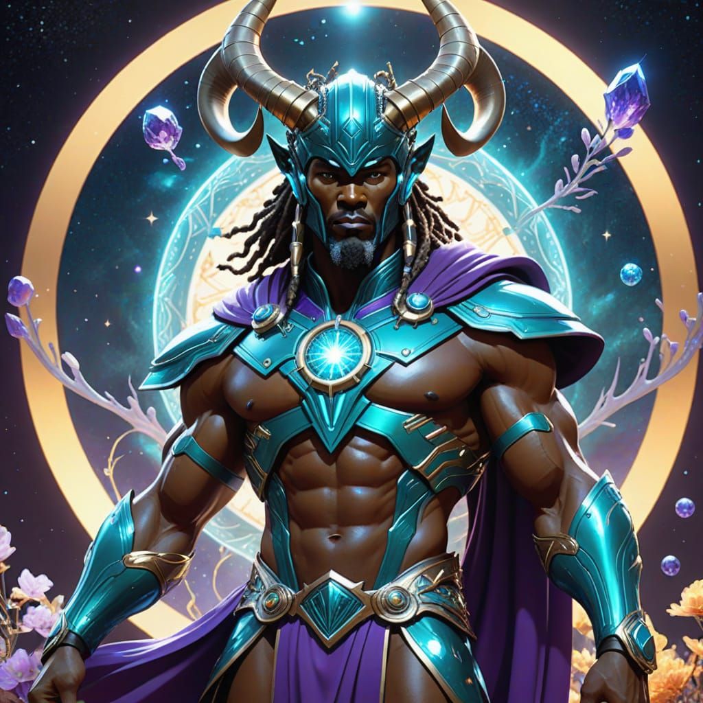 African American Thunder God with Bioluminescent Crystals