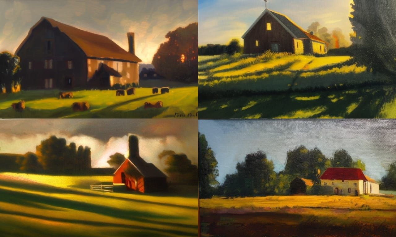 Farmhouse in Film Noir Style at Golden Hour