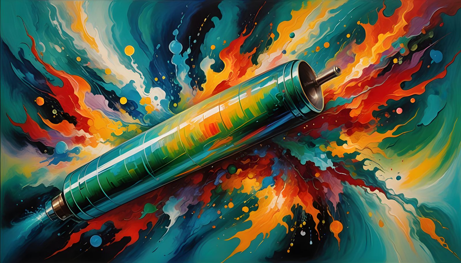 Surreal Cosmic Cylinder in Vibrant Antipasto Oil Painting St...