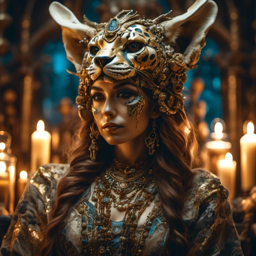 Oracle with Pagan Tiger Headpiece in Mystical Realism