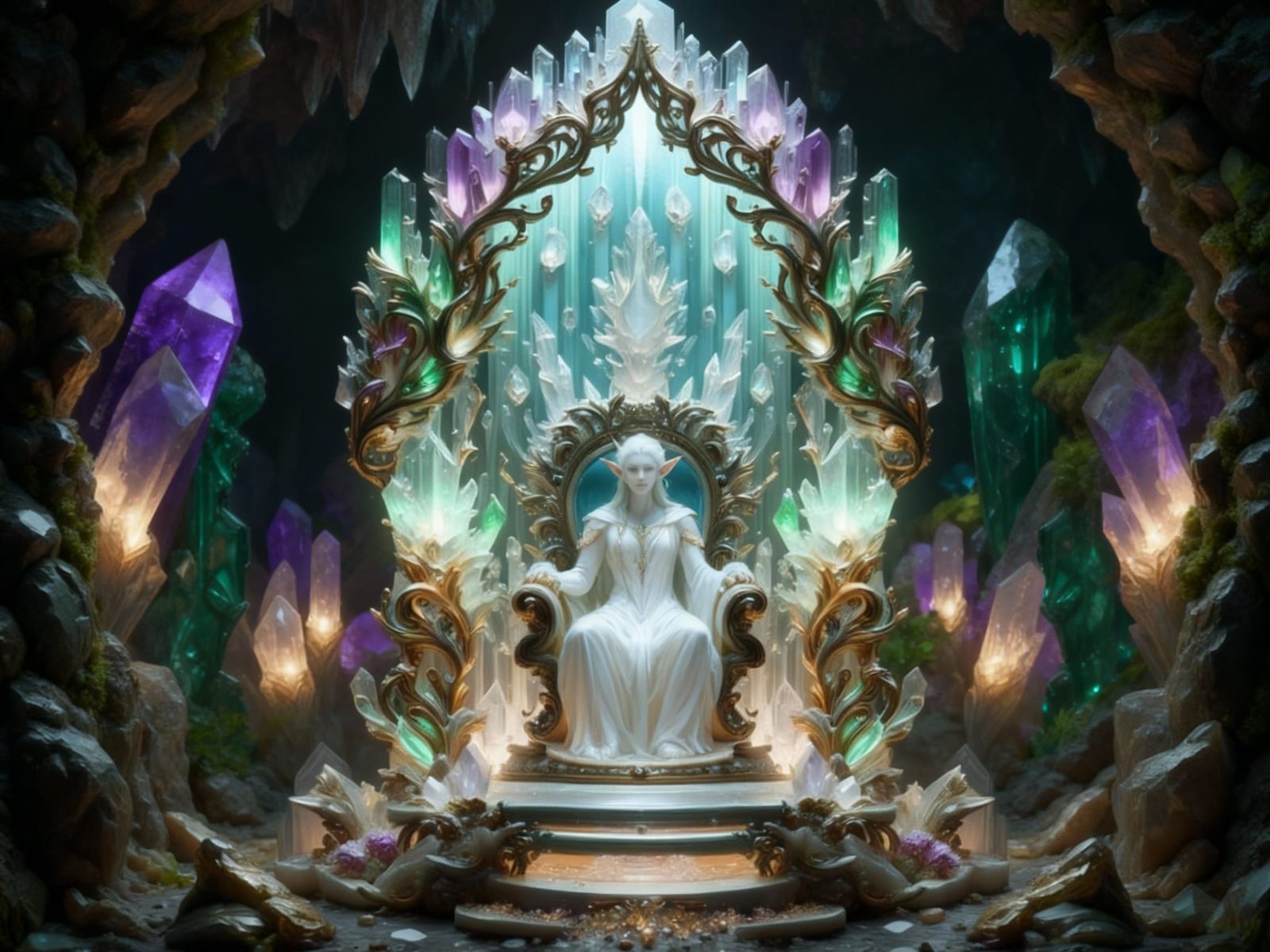 Regal Elven Throne of Moonstone and Pearl