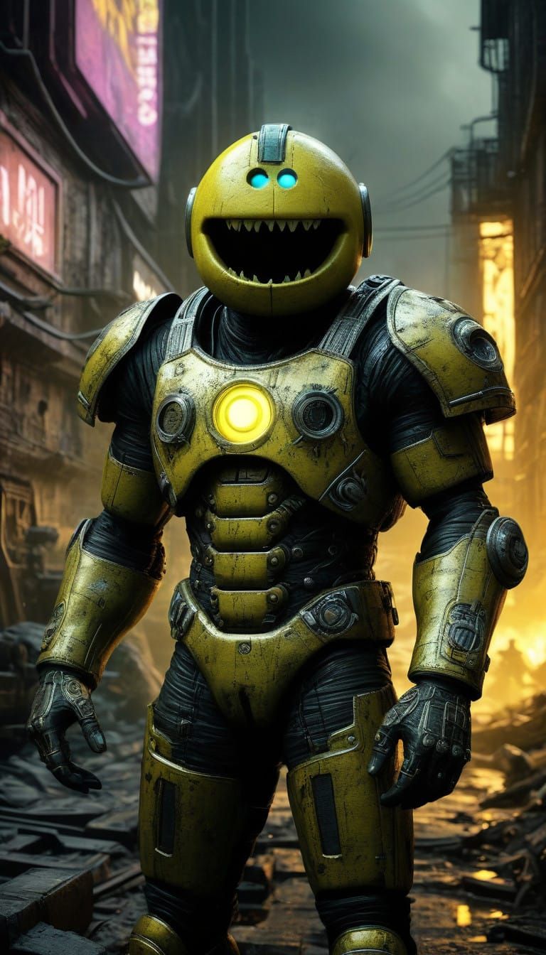 Photorealistic Fine-Art Portrait of Pac-Man in Tactical Gear
