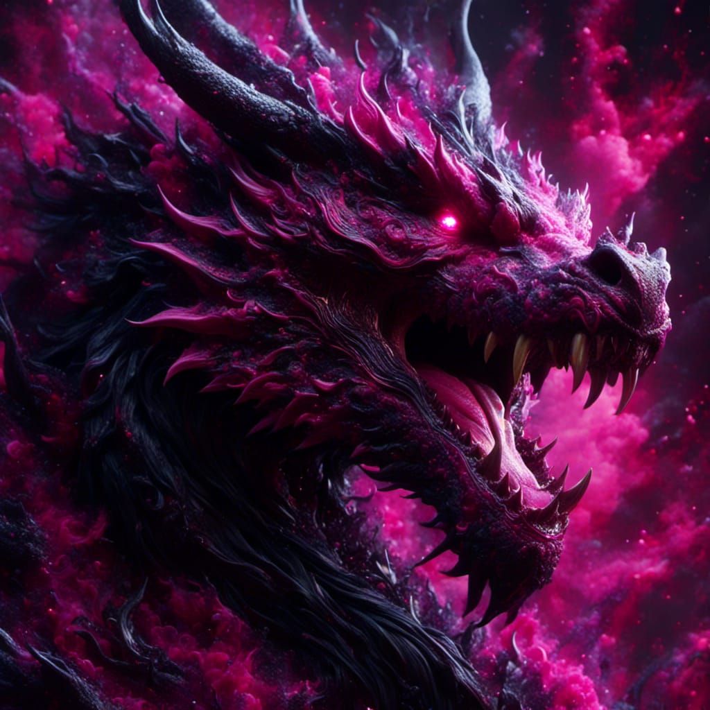 Black Fuchsia Dragon with Viking Braided Man