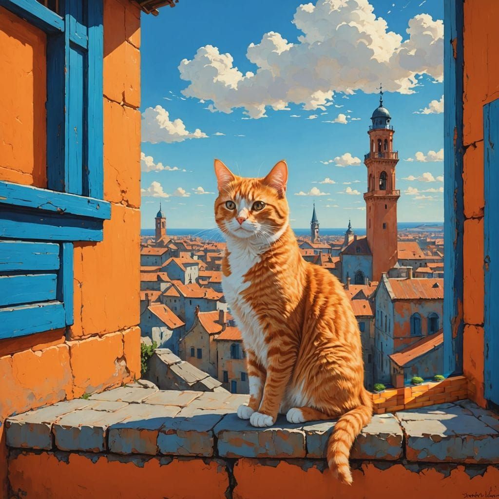 Ethereal Anime-Inspired Wall Scene with a Majestic Feline