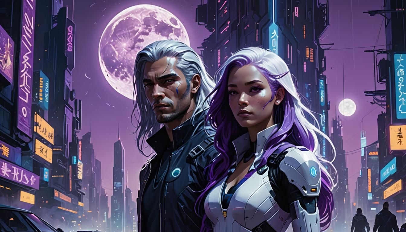 Cyberpunk Couple in Neon Cityscape