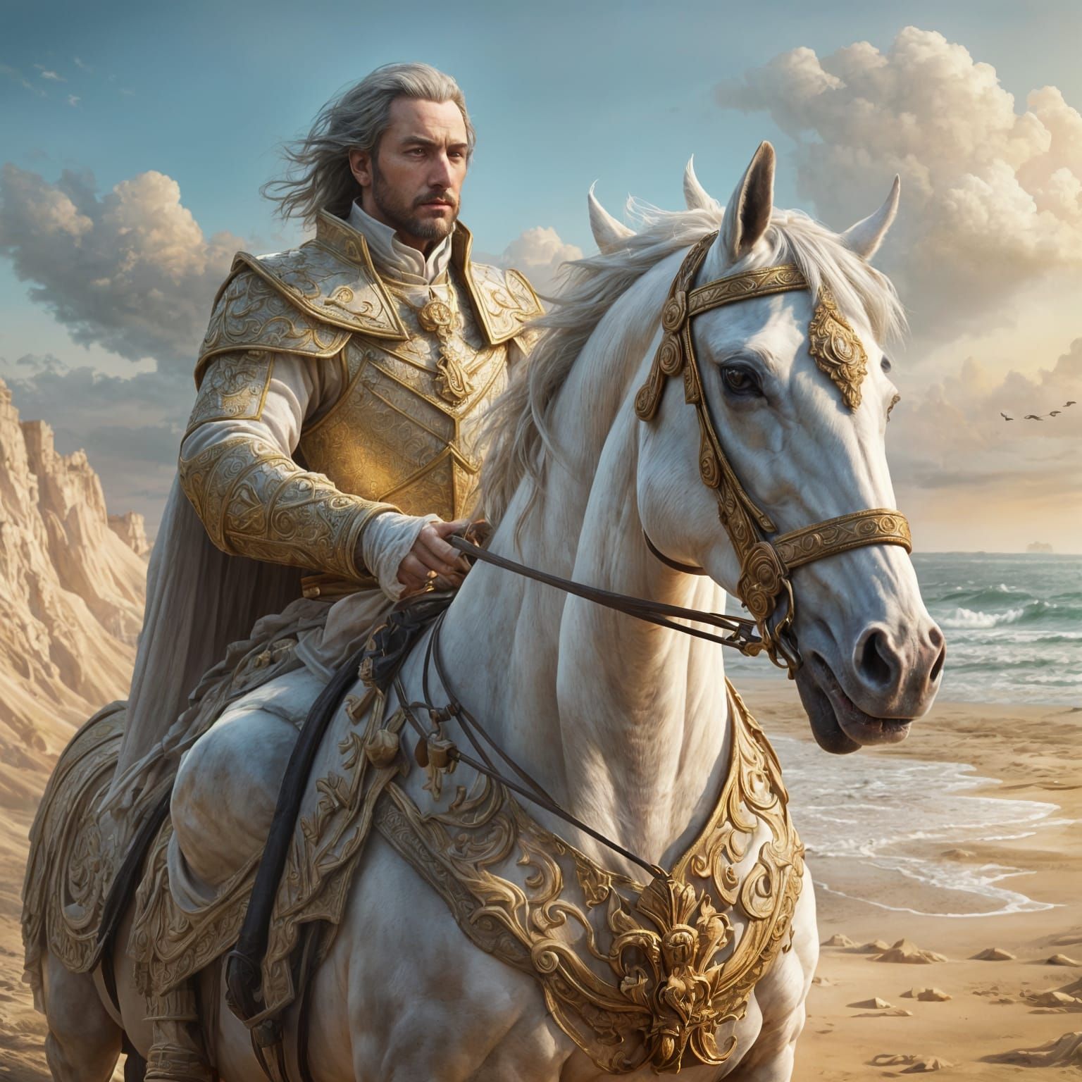 King on Horse Emerges from Sandcastle, Digital Art