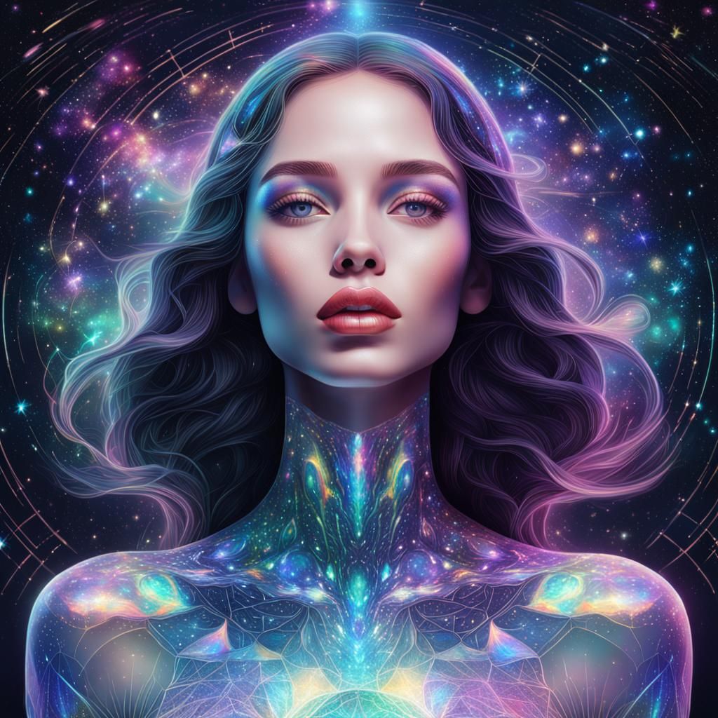 Holographic Astral Illustration of Slender Figure