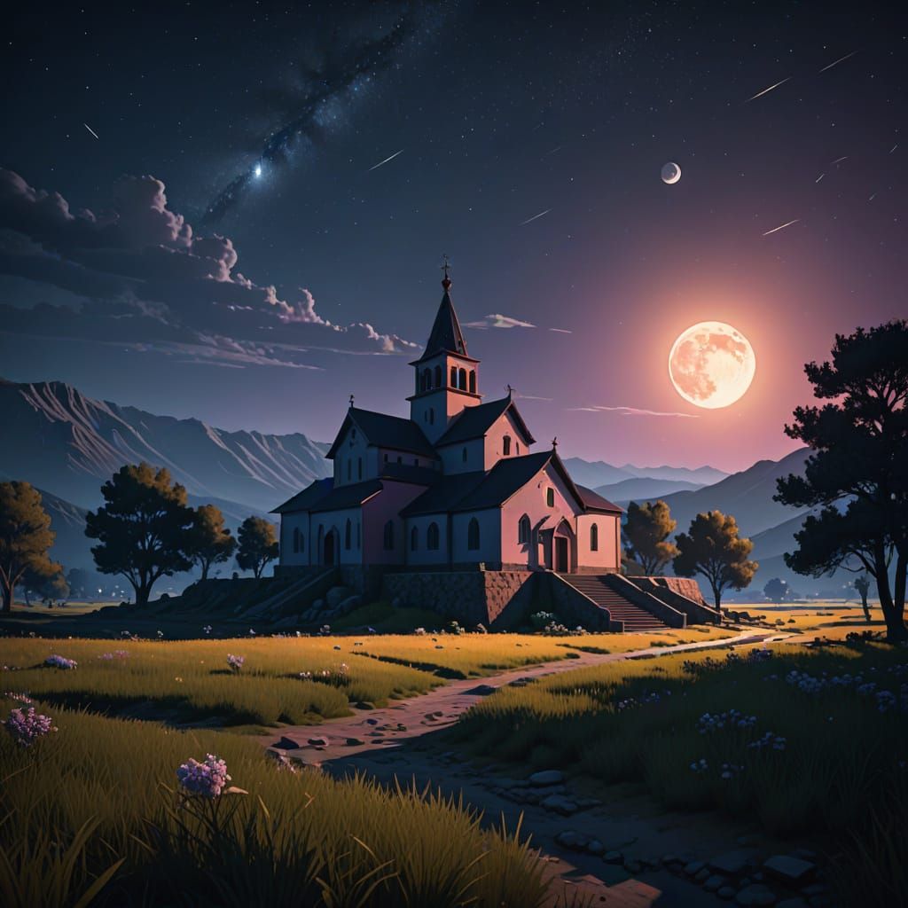 Suprematist Monastery in Barren Landscape: Geometric Abstrac...