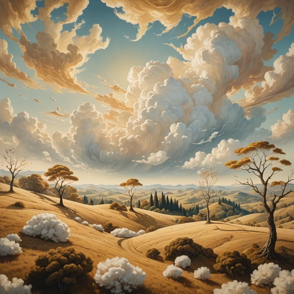 Surreal Dreamlike Landscape in Golden Light