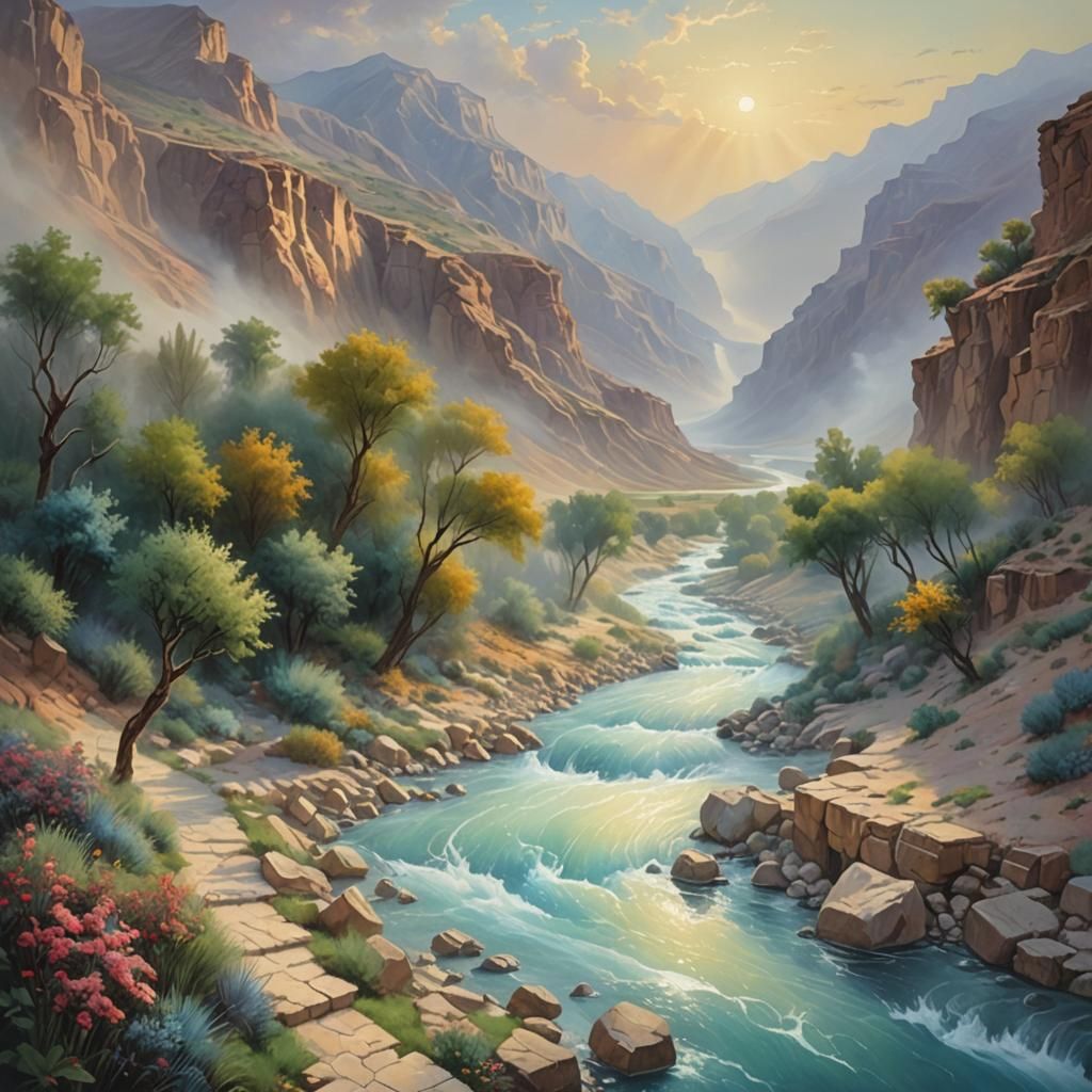 Jordan River and Dead Sea: Gouache Fantasy