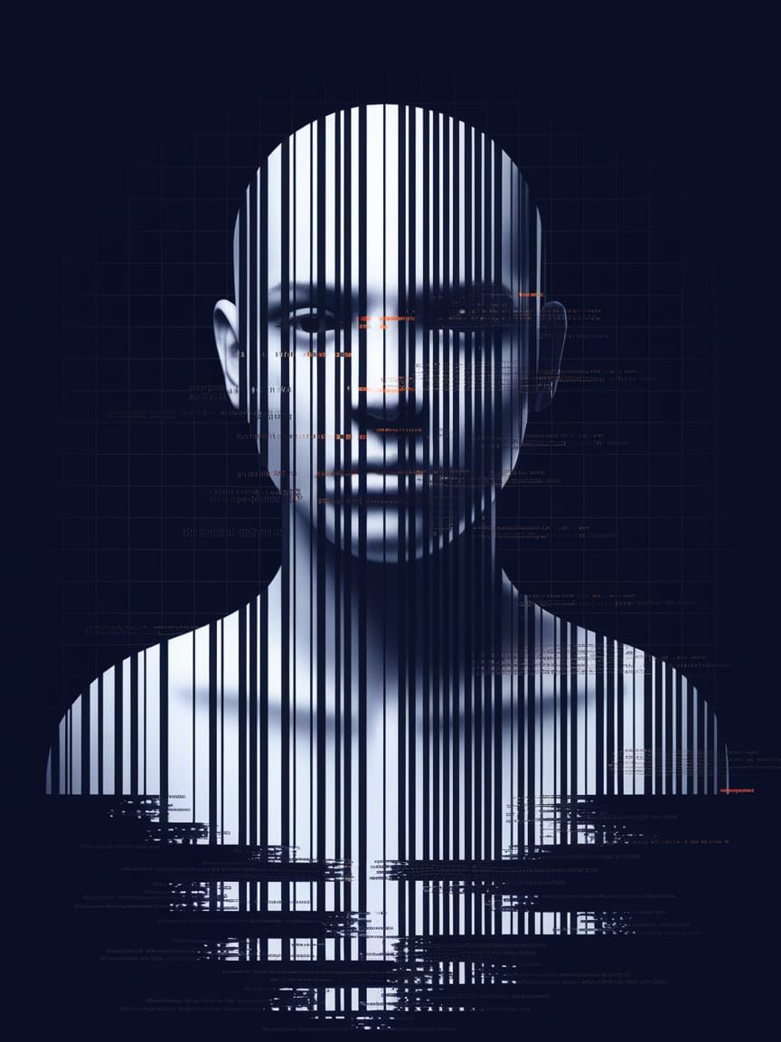 Surreal Portrait: Quantum Barcode Identity in Deep Blues