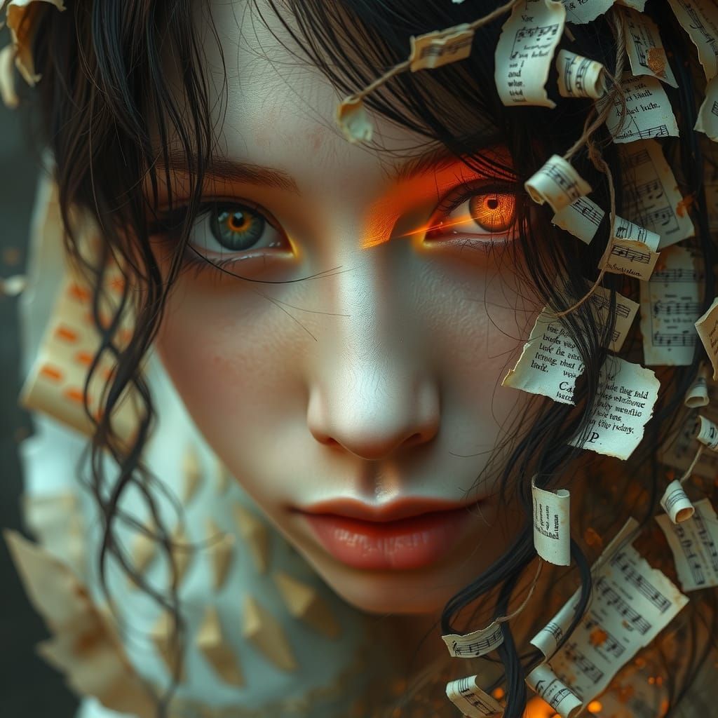 Glowing Portrait in Surreal Mixed Media Style