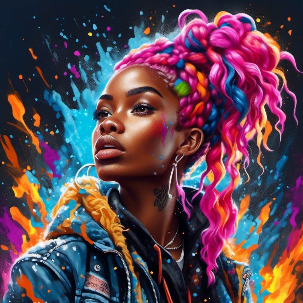 Vibrant Pop Art Drawing of Stylish Young Woman