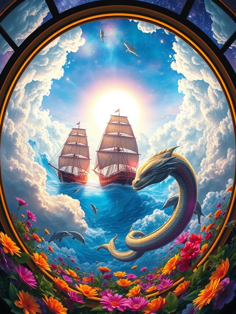 Cosmic Nebula Scene with Chinese Ships in Hyperrealistic Sty...