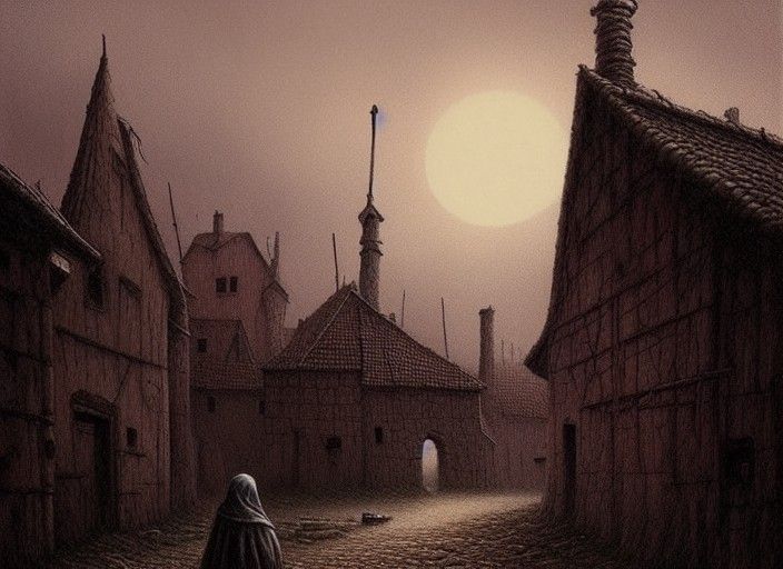 Creepy Medieval Village in Dark Fantasy Style