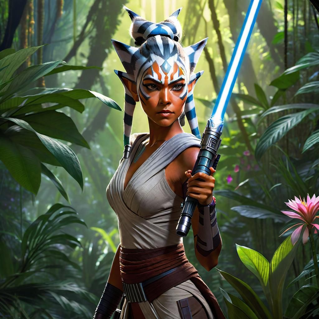 Ahsoka Tano Lightsaber Portrait in Jungle