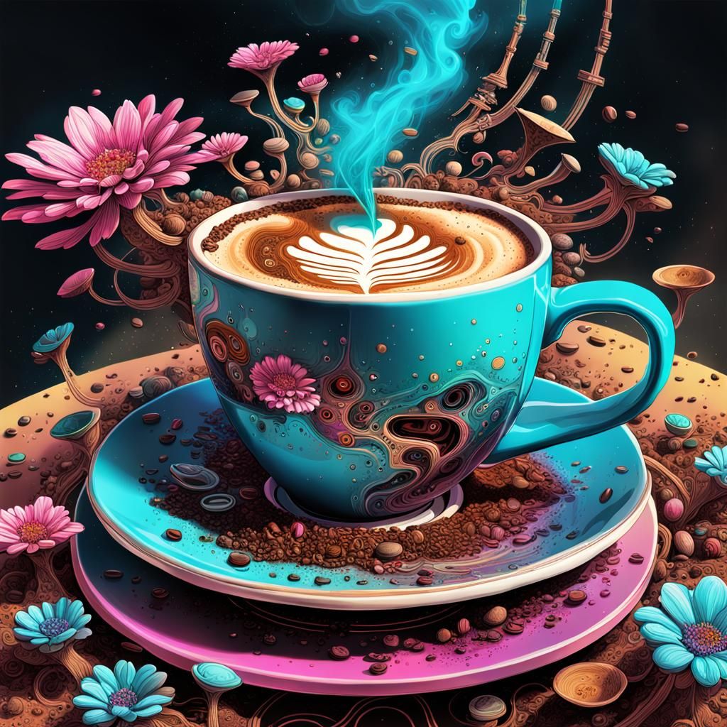 Exploded Cyberpunk Coffee Masterpiece in Fine Art Print