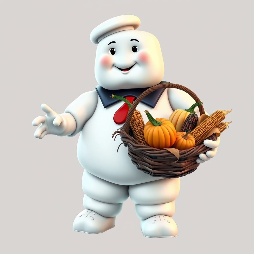 Stay Puft Marshmallow Man with Autumn Harvest Basket