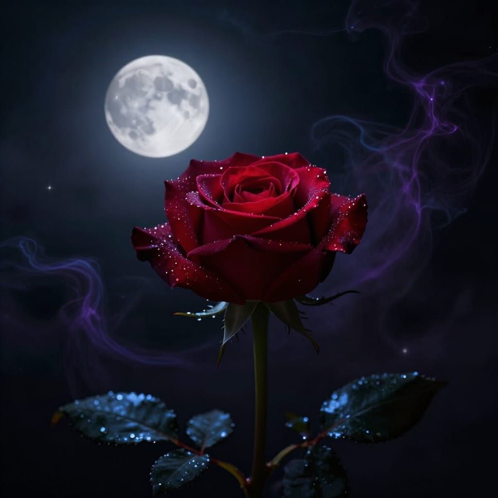 Red Rose Bathed in Moonlight