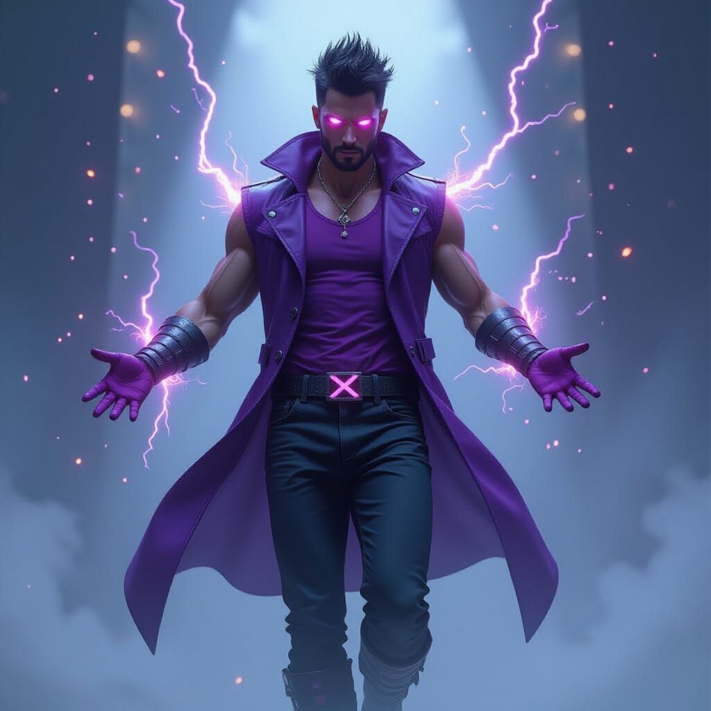 Electric Man Floating in Ambient Fog, Hyperrealistic Style